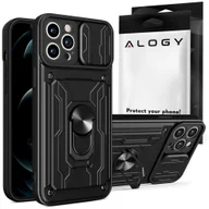 Etui i futerały do telefonów - Etui pancerne Alogy Camshield Stand Ring Wallet z osłonką na aparat i miejscem na karty do Apple iPhone 14 Pro czarne - miniaturka - grafika 1