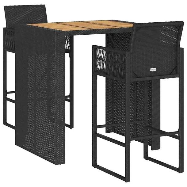 Zestaw mebli barowych ogrodowych czarny, rattan PE, wymiary 105 x 80 x 110