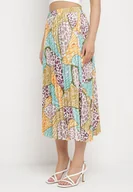 Spódnice - Brązowa Spódnica Plisowana Midi z Satynowego Materiału Revipa - miniaturka - grafika 1