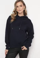 Bluzy damskie - Granatowa Bluza Kangurka z Kapturem i Szeroką Kieszenią Rihea - miniaturka - grafika 1