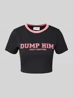 Koszulki i topy damskie - T-shirt krótki z nadrukiem z napisem - miniaturka - grafika 1