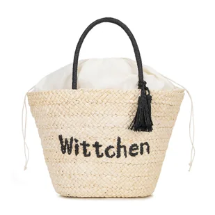 Pleciony koszyk z logo beżowo - czarny - Torebki damskie Pleciony koszyk z logo beżowo - czarny - Torebki damskie - miniaturka - grafika 1