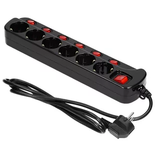 Orno Listwa zasilająca "Multiswitch", 6 gniazd 2P+Z (Schuko), kabel 3x1,0mm$952, długość 1,5m. Wyłącznik termiczny. 10A/230 VAC, czarny ORAE13162(GS)/B/1,5M - Przedłużacze i rozgałęźniki - miniaturka - grafika 1
