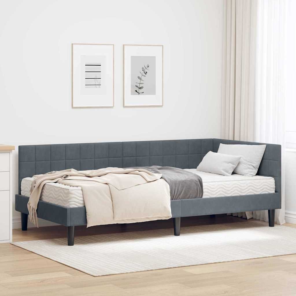vidaXL Rama Łóżka Narożnego z Materacem 2 pcs Szary Aksamit