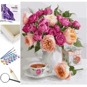 Malowanie po numerach - Bukiet Róż Na Stole - miniaturka - grafika 1