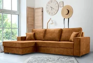 Sofy i kanapy - Sofa rozkładana ze schowkiem i funkcją spania - Sofa z automatycznym mechanizmem jezdnym, Tkanina welurowa, Narożnik tapicerowany, Tkanina Palladium, Solidna i wygodna 223 x 160 cm Złoty - miniaturka - grafika 1