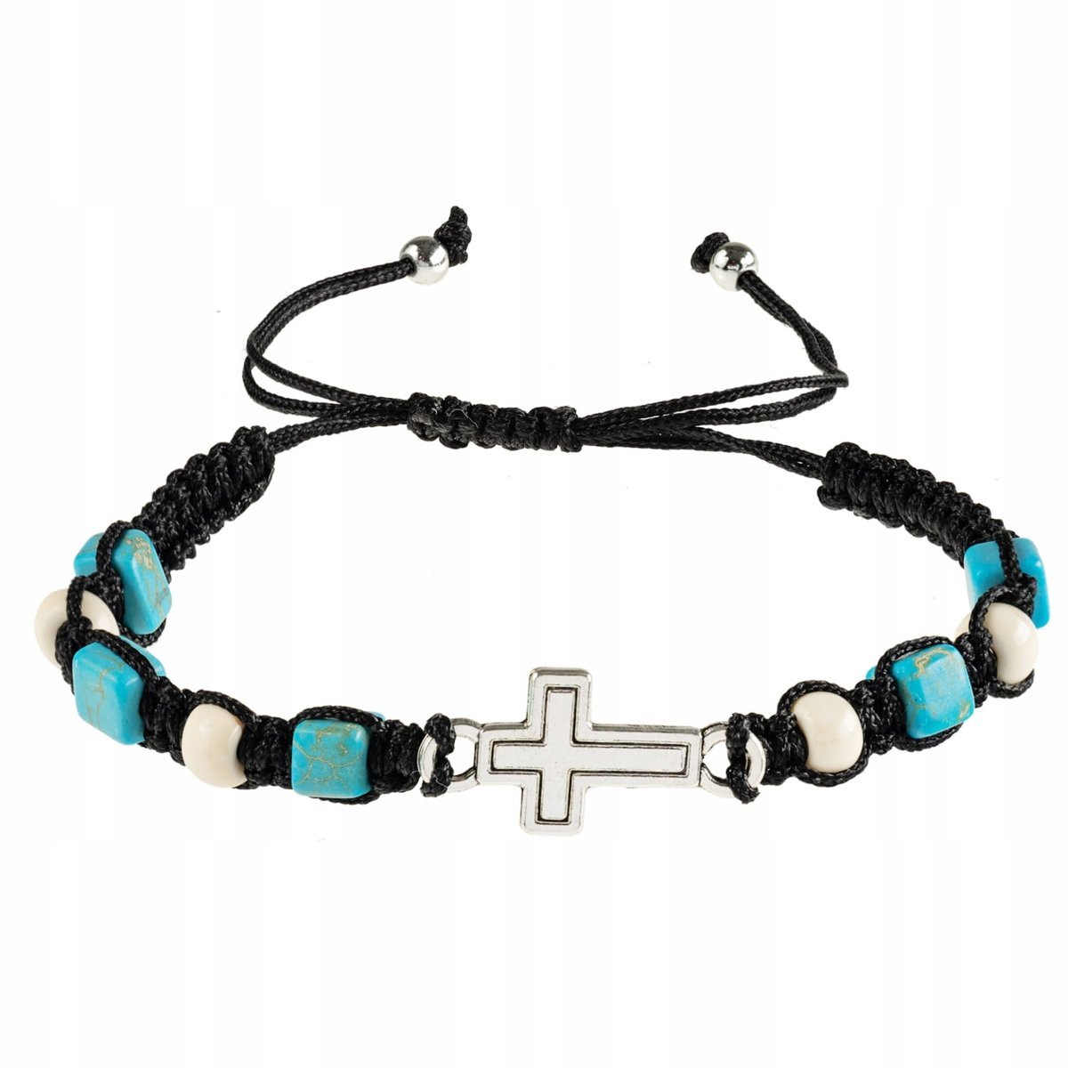 Bransoletka Turkus Krzyżyk Regulowana Na Sznurku Symboliczna Upominek