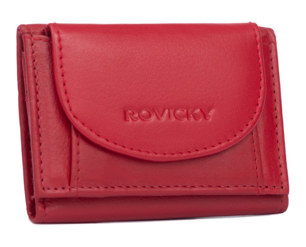 Portfel skórzany damski Rovicky mała portmonetka na zatrzask modny portfelik, czerwony