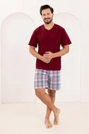 Piżamy damskie - Piżama męska REGINA kod 505 bordowa spodenki w kratę 3XL - miniaturka - grafika 1