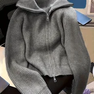 Swetry damskie - TEMU Elegancki długi kardigan damski - Gruby zimowy płaszcz z asymetrycznym dołem i kołnierzykiem, luźny sweter z dekoltem w serek na jesień/zimę, - miniaturka - grafika 1