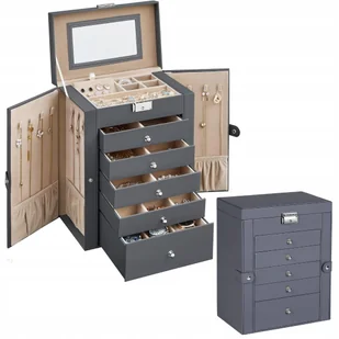 SZKATUŁKA KUFEREK NA BIŻUTERIĘ PUDEŁKO ELEGANCKI SZARY ORGANIZER DUŻY - Pudełka i szkatułki - miniaturka - grafika 1