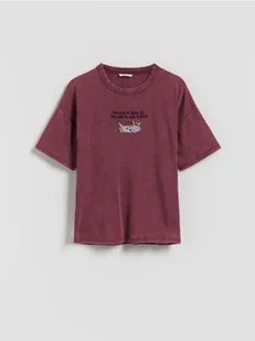 Reserved - Krótki t-shirt z haftem - bordowy - Koszulki dla dziewczynek - miniaturka - grafika 1