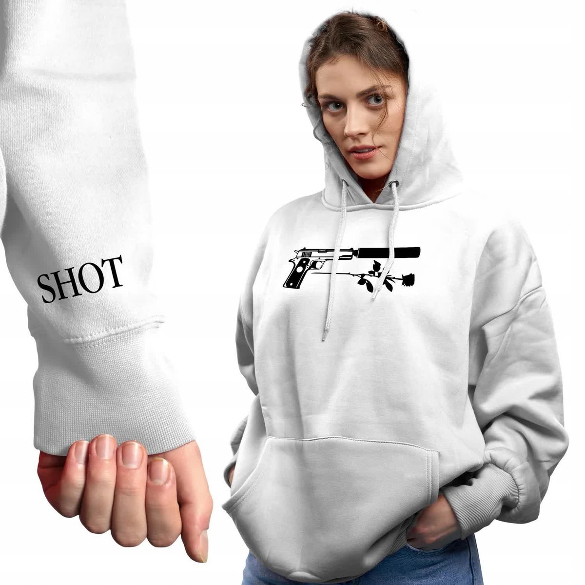 Stylowa BLUZA Damska z KAPTUREM Flower SHOT Wiele Różnych Wzorów - S