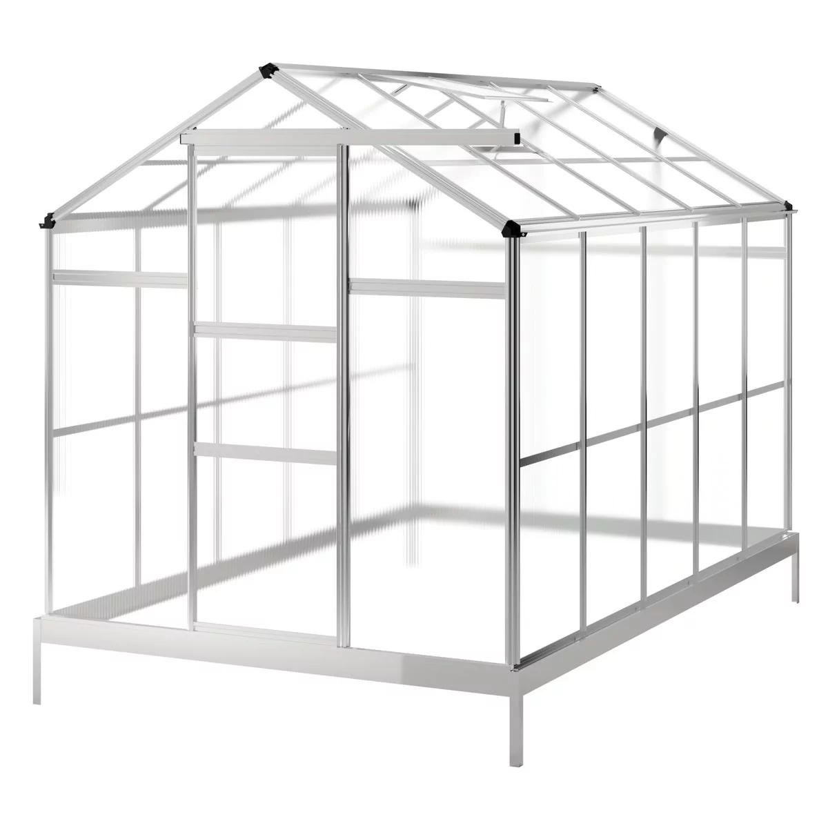 Szklarnia ogrodowa aluminiowa poliwęglanowa 5,6 m2 pięciosekcyjna z fundamentem 184x305 cm srebrna