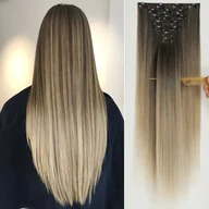 Pozostałe akcesoria fryzjerskie - TEMU Przedłużanie Włosów na Klipsy Czarny Brąz 22 Cali Długie Proste Przedłużanie Włosów dla Kobiet Pełne Syntetyczne Przedłużanie Włosów 7 sztuk - miniaturka - grafika 1