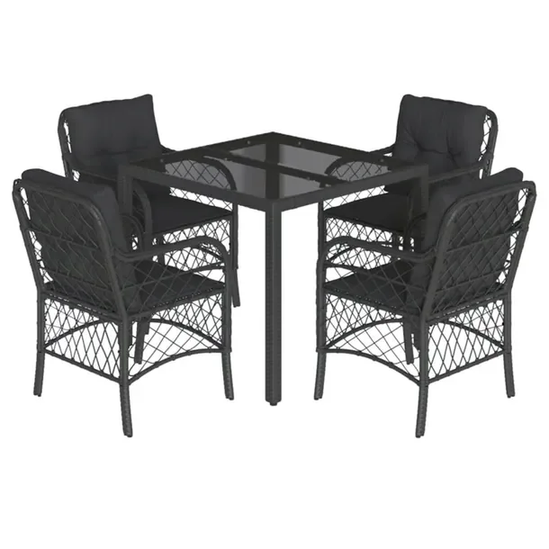 Zestaw mebli ogrodowych czarny rattan PE, stół 90x90x75 cm, krzesła 58,5