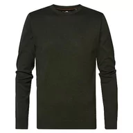 Swetry męskie - Petrol Industries Męski kardigan, okrągły dekolt, basic polo sweter, zielony (hunter green), 3XL - miniaturka - grafika 1