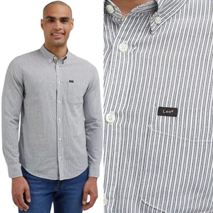 Lee BUTTON DOWN Ecru BAWEŁNIANA BIAŁA KOSZULA W PASKI REGULAR FIT S - Koszule męskie - miniaturka - grafika 1