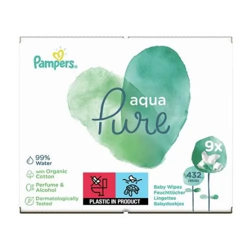 PAMPERS Aqua Pure Chusteczki nawilżane 9 x 48 szt - Ceny i opinie na  Skapiec.pl