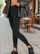 Spodnie damskie - LEGGINSY Z ZAPIĘTKIEM Czarne damskie spodnie z wysokim stanem modne S - miniaturka - grafika 1