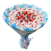 Zestawy upominkowe - Słodki bukiet biały i niebieski dla dziecka na Komunię Świętą. Prezent. Komunia - miniaturka - grafika 1