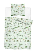 Pościel dla dzieci - Pościel młodzieżowa 140x200 zielona z dinozaurami i palmami - Cotton Junior Basic Collection - miniaturka - grafika 1