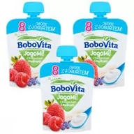 Desery dla dzieci - BoboVita JogoMi! Owoce z jogurtem z truskawkami i malinami po 8 miesiącu Zestaw 3 x 80 g - miniaturka - grafika 1