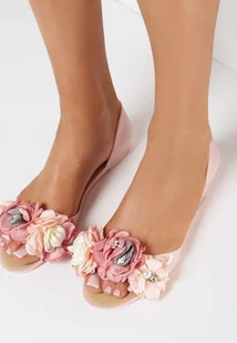 Jasnoróżowe Balerinki Meliski z Otwartym Noskiem i Kwiatową Aplikacją Lamedella - Born2be - Baleriny - miniaturka - grafika 1