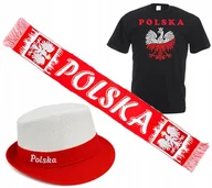 Koszulki sportowe męskie - ZESTAW DLA KIBICA POLSKI KOSZULKA +SZALIK + CZAPKA GODŁO FLAGA - miniaturka - grafika 1