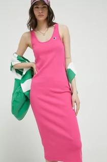 Sukienki - Champion sukienka kolor różowy midi dopasowana - grafika 1