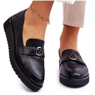 Mokasyny damskie - Vinceza Damskie Skórzane Mokasyny Na Niskim Koturnie Czarne Synthia - miniaturka - grafika 1