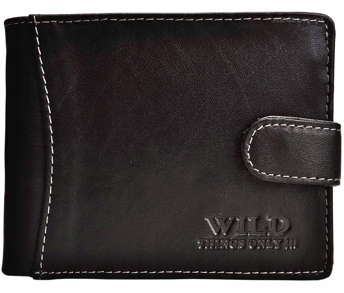 Czarny SKÓRZANY Portfel Męski na ZAPINKĘ Poziomy Młodzieżowy ELEGANCKI Wild