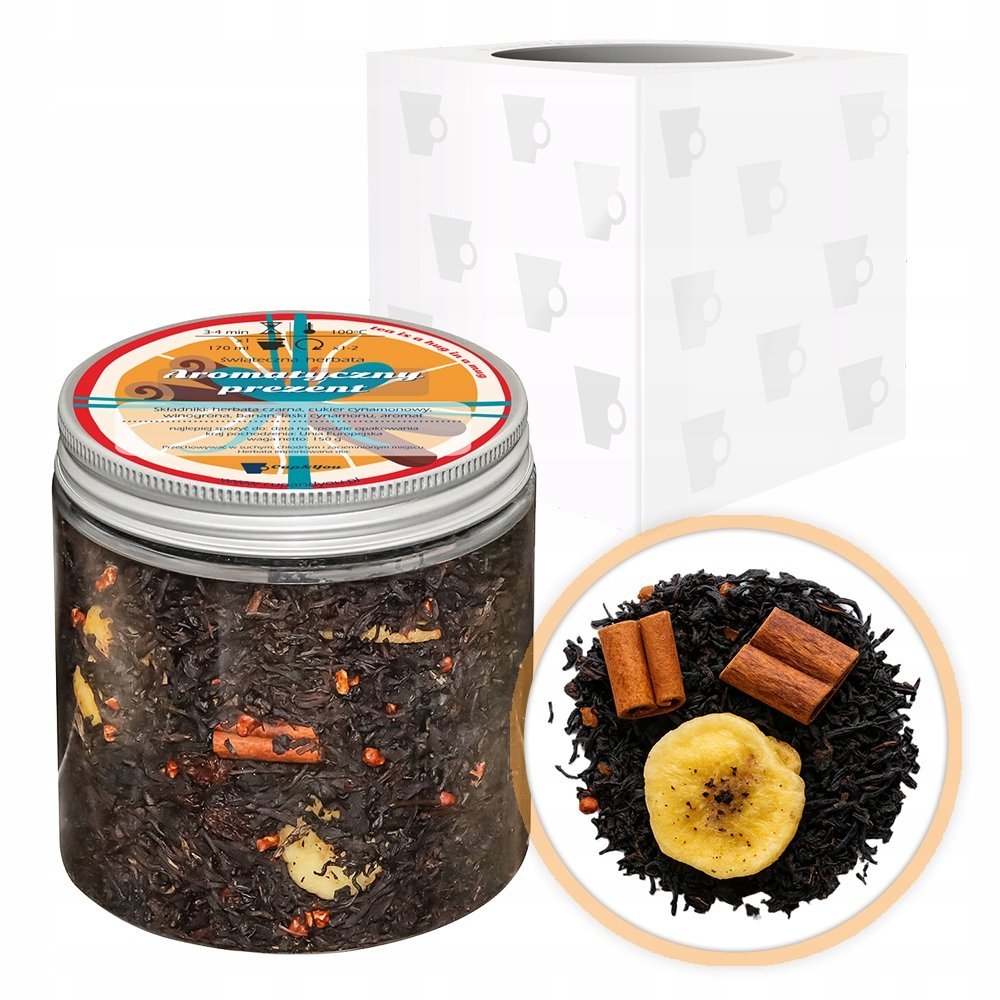 ŚWIĄTECZNA HERBATA CZARNA SYPANA SŁODKI BANAN W CYNAMONIE - PREZENT UPOMINEK NA MIKOŁAJA ŚWIĘTA GWIAZDKĘ BOŻE NARODZENIE POD CHOINKĘ DLA KOBIETY FAC..