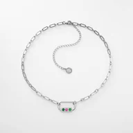 Naszyjniki - Geometryczny naszyjnik choker prostokąt z kamieniami naturalnymi : Kamień naturalny - płaski spód - Mix - neonowy róż, zielony ciemny jadeit, Srebro.. - miniaturka - grafika 1