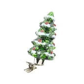 Ozdoby bożonarodzeniowe - Choinka szklana na klipsie 3,5 x 9 cm zielony - miniaturka - grafika 1