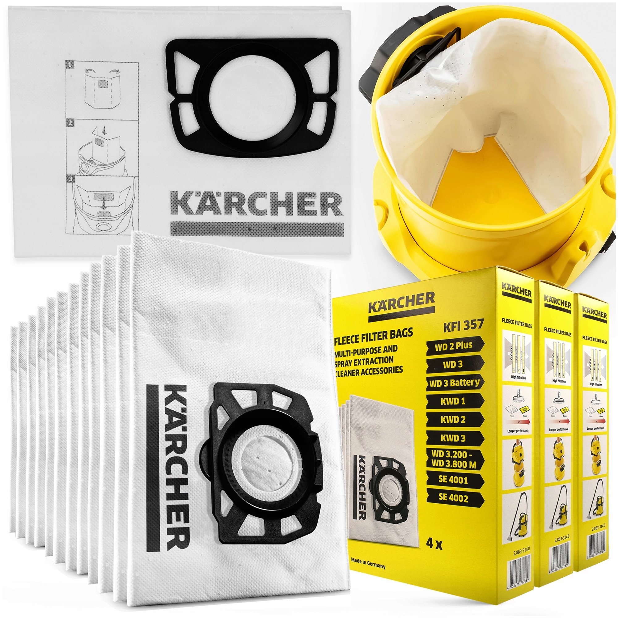 12x Worki Do Odkurzacza Karcher WD2 WD3 Flizelinowe Oryginalne 2.863-314.0