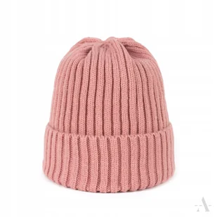 Gruba Czapka Zimowa Beanie Wywijana Różowa - Czapki damskie - miniaturka - grafika 1