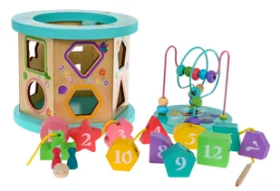 Drewniana multikostka edukacyjna 4w1 dla dzieci- sorter przeplatanka planszówka - Zabawki interaktywne dla dzieci - miniaturka - grafika 4