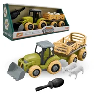 Samochody i pojazdy dla dzieci - TRAKTOR EKO do SKRĘCANIA z przyczepą i zwierzętami ROZKRĘCANY ŚRUBOKRĘT - miniaturka - grafika 1