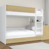Łóżka dla dzieci i młodzieży - Łóżko piętrowe z wysuwanym posłaniem i 2 biurkami 3 x 90 x 190 cm - Biały i naturalny - DOMATI - miniaturka - grafika 1