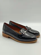 Mokasyny damskie - Czarne lakierowane mokasyny skórzane stylowa ozdoba polska marka PULSO r. 39,5 - miniaturka - grafika 1