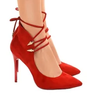 Czółenka - Czerwone czółenka na szpilce wiązane 6251-P - ButyModne - miniaturka - grafika 1