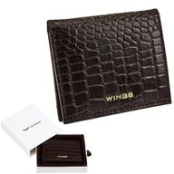 Portfele - Portfel damski WINGS mały kompaktowy skórzany RFID kieszeń na bilon czarny - miniaturka - grafika 1