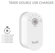 Ładowarki do telefonów - Budi - Składana ładowarka sieciowa z timerem 2x USB (Biały) - miniaturka - grafika 1