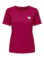 Koszulki i topy damskie - ONLY Onlkita S/S Logo Top Noos T-shirt damski, Cerise/Print: silver Glitter Heart, S - miniaturka - grafika 1