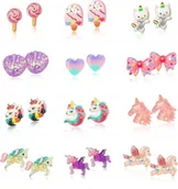 Biżuteria dla dzieci - KOLCZYKI NA KLIPSY DLA DZIEWCZYNKI 12 PAR JEDNOROŻEC BEZPIECZNE KOLOROWE - miniaturka - grafika 1