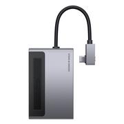 Huby USB - Baseus 6w1 wielofunkcyjny HUB z włącznikiem USB Typ C - USB Typ C Power Delivery 100 W / HDMI 4K 60 Hz / czytnik kart SD i microSD / USB 3.2 Gen 1 / 3,5 mm mini jack szary (CAHUB-DA0G) CAHUB-DA0G - miniaturka - grafika 1