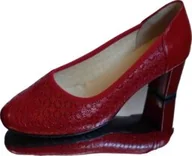 Czółenka - BnW Skórzane czerwone czółenka o tęgościach H i G - miniaturka - grafika 1