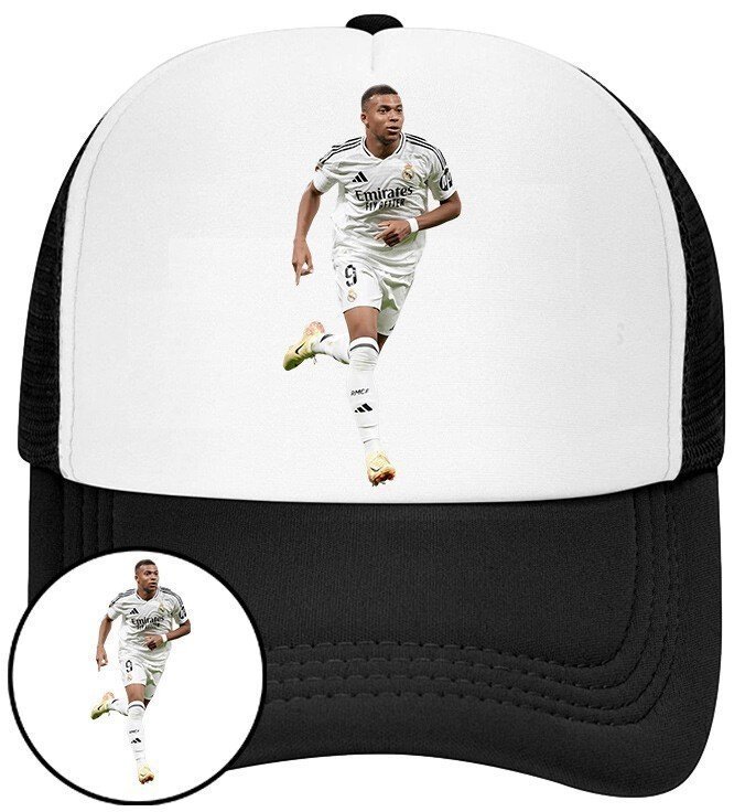 Czapka z Daszkiem Kylian Mbappe Czarna z Nadrukiem Siatka Bejsbolówka
