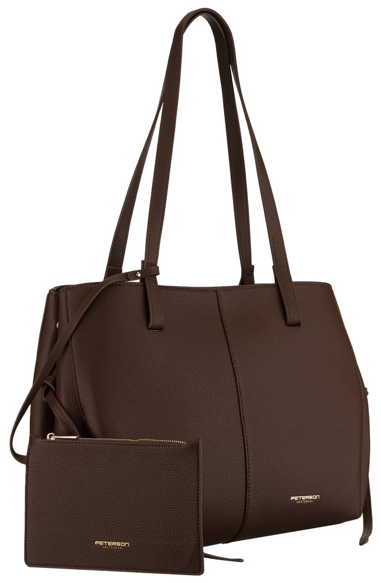 Torebka damska Peterson miejska na ramię ze skóry ekologicznej duża pojemna brązowa